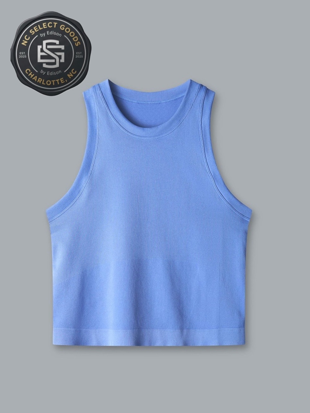 ⁠LNDR Power Crop Tank Top VIBRANT BLUE Seamless Ribbed Activewear Size M/L MINT